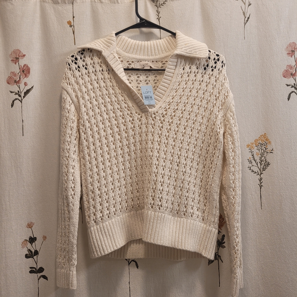 LOFT Cream V-Neck Sweater